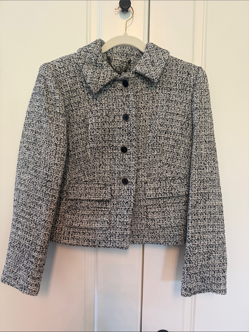 J. Crew Black and White Tweed Cropped Blazer Jacket